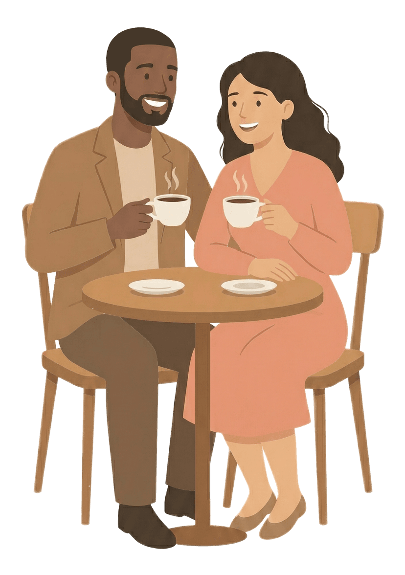 Couple enjoying coffee at a café